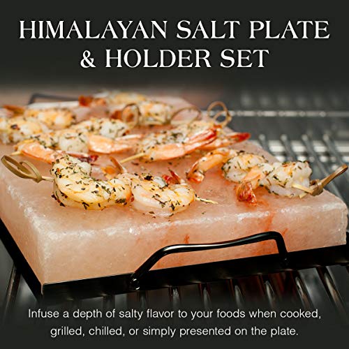 Charcoal Companion CC6064 Himalayan Salt Plate & Holder Set, 12" x 8" x 1.5", Black