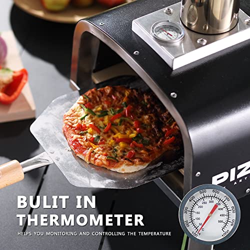 PIZZELLO Outdoor Pizza Oven Propane & Wood Fired Stainless Steel Pizza Grill with Gas Burner, Wood Tray Pizza Stone, Pizza Peel, Carry Bag, Pizzello Forte Gas (Black)