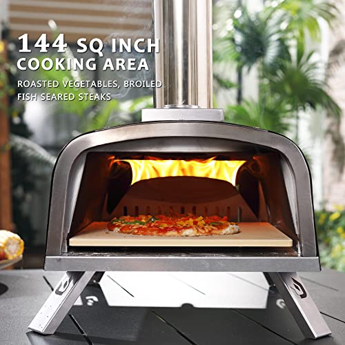 PIZZELLO Outdoor Pizza Oven Propane & Wood Fired Stainless Steel Pizza Grill with Gas Burner, Wood Tray Pizza Stone, Pizza Peel, Carry Bag, Pizzello Forte Gas (Black)