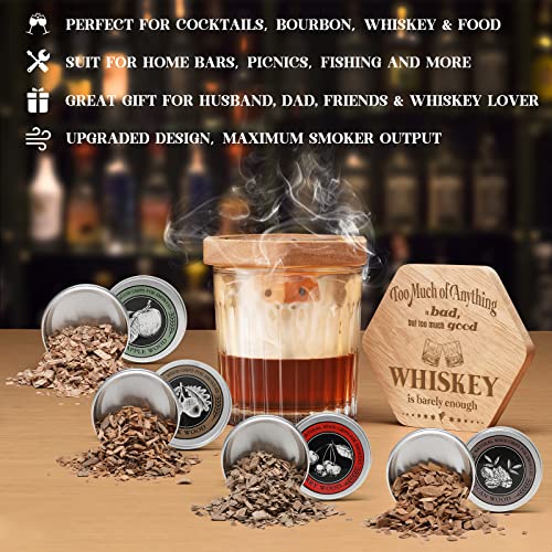 Cocktail Smoker Kit with Torch, Old Fashioned Smoker Kit for Bourbon, Wine, Whiskey Smoker Kit, Drink Smoker Infuser Kit With 4 Kinds of Wood Smoker Chips and 1 Ice Mold For Your Dad, Husband, Friends (No Butane)