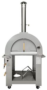 mcp-distributions 32.5” outdoor propane or wood fired silver stainless steel artisan pizza oven or grill with waterproof cover, pizza peel