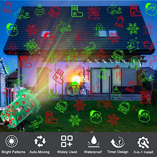 Christmas Projector Lights Outdoor Waterproof Christmas Holiday Lights Projector Holiday Projector Lights Outdoor Christmas Projection Lights with Remote Control for House Yard Stage Show Decorations