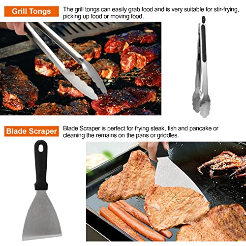Camping Grill Set Flat Top Grill Accessories, Spurtar 38 PCS BBQ Accessories Outdoor Griddle Accessoriesfor Blackstone and Chef with Basting Cover Barbeque Grill Grilling Accessories with Cleaning Kit