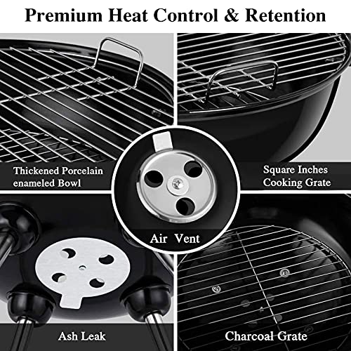 Charcoal Grill 18 inch Barbecue Grill with Waterproof Grill Cover for Outdoor Courtyard Picnic Camping Tailgating BBQ Kettle