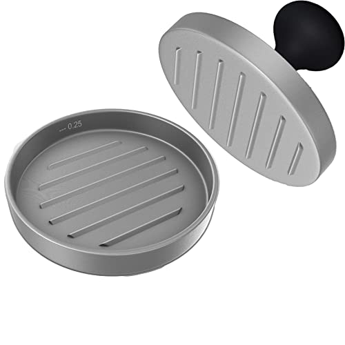 Cave Tools Burger Press - Perfectly Formed Hamburger Maker - Includes 200 Non Stick Patty Papers for Making 1/4 lb or 1/3 lb Stuffed Pocket Burgers - Aluminum Presser