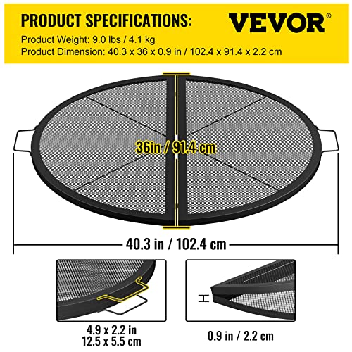 VEVOR Fire Pit Cooking Grill Grate 36 Inch, Foldable Round Cooking Rack, Heavy Duty X-Marks Campfire BBQ Grill with Portable Handle & Support Wire for Outdoor Picnic Party & Gathering, Black