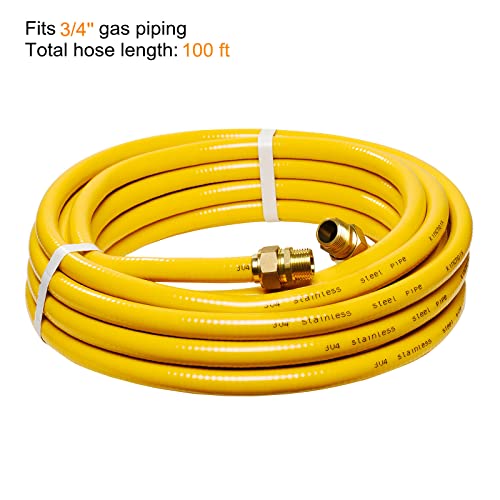 Kinchoix 100ft 3/4'' Natural Gas Hose Line Corrugated Stainless Steel Tubing with 2 Male Fittings Anti-Cracking Used for Construction Heaters NG Appliance Propane Equipment