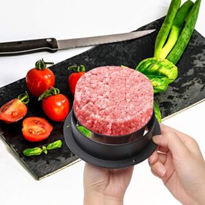 Luxiv 3 in 1 Burger Press, Hamburger Patty Maker Stuffed Burgers Press with 100p Burger Paper for BBQ Non-Stick Sliders Beef Burger Press (Black)