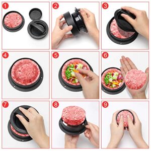 Luxiv 3 in 1 Burger Press, Hamburger Patty Maker Stuffed Burgers Press with 100p Burger Paper for BBQ Non-Stick Sliders Beef Burger Press (Black)