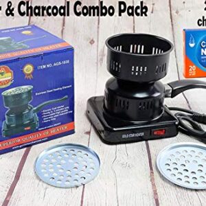 Gold Star* Electric Charcoal Fast Starter, Fire Burner Stove for Hookah, Shisha, Nargila, BBQ, Fire Starter, Coal Burn + Coco NARA Natural Coconut Shell Charcoal [ Heater & Charcoals Combo Pack ]