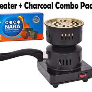 Gold Star* Electric Charcoal Fast Starter, Fire Burner Stove for Hookah, Shisha, Nargila, BBQ, Fire Starter, Coal Burn + Coco NARA Natural Coconut Shell Charcoal [ Heater & Charcoals Combo Pack ]