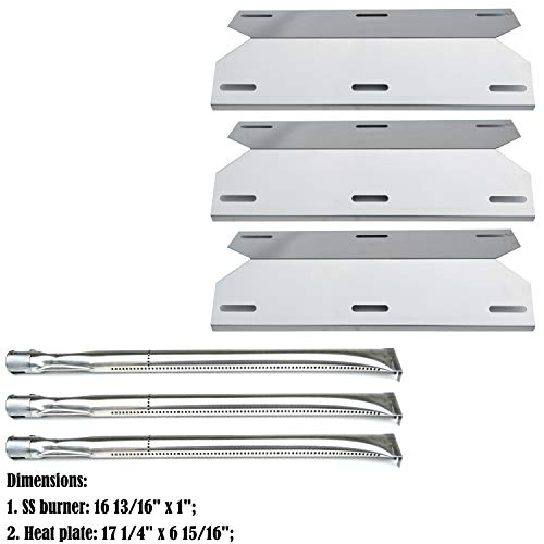 Direct Store Parts Kit DG105 Replacement for Charmglow Home Depot 3 Burner 720-0230; 720-0036-HD-05 Gas Grill Burners & Heat Plates (Stainless Steel Burner + Stainless Steel Heat Plate)