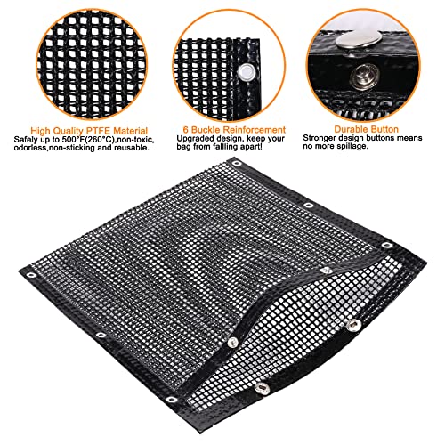 2 Pack BBQ Mesh Grill Bags for Outdoor Grill Reusable, 12 x 9.5 Inch Barbecue Bags Non-Stick for Open Smokers, BBQ Veggie Grill Bags for Cooking Vegetables Grilling Bag Pouches with Snap Button