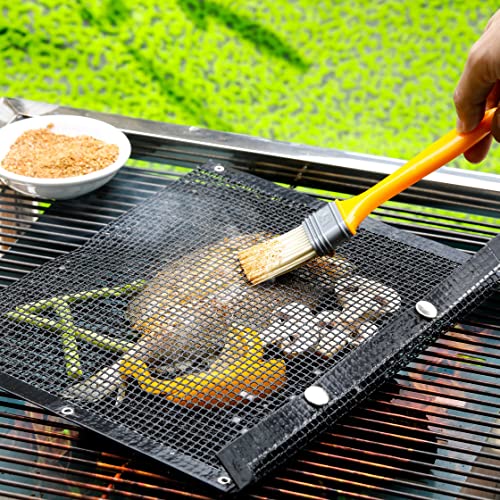 2 Pack BBQ Mesh Grill Bags for Outdoor Grill Reusable, 12 x 9.5 Inch Barbecue Bags Non-Stick for Open Smokers, BBQ Veggie Grill Bags for Cooking Vegetables Grilling Bag Pouches with Snap Button