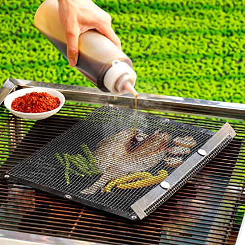 2 Pack BBQ Mesh Grill Bags for Outdoor Grill Reusable, 12 x 9.5 Inch Barbecue Bags Non-Stick for Open Smokers, BBQ Veggie Grill Bags for Cooking Vegetables Grilling Bag Pouches with Snap Button