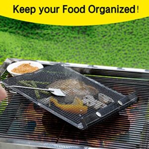 2 Pack BBQ Mesh Grill Bags for Outdoor Grill Reusable, 12 x 9.5 Inch Barbecue Bags Non-Stick for Open Smokers, BBQ Veggie Grill Bags for Cooking Vegetables Grilling Bag Pouches with Snap Button