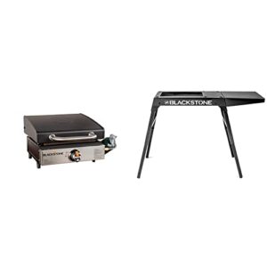 blackstone 1814 stainless steel propane gas portable & 12,000 btus, 17 inch, black & universal griddle stand with adjustable leg and side shelf – made to fit 17-or 22-propane table top griddle (black)