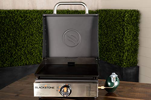 Blackstone 1814 Stainless Steel Propane Gas Portable & 12,000 BTUs, 17 Inch, Black & Universal Griddle Stand with Adjustable Leg and Side Shelf - Made to fit 17-or 22-Propane Table Top Griddle (Black)