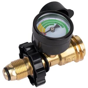 gaspro universal propane tank gauge, fits for 5-100lb propane tank cylinder, propane adapter with pol connection for rv, camper, gas grill, fire pit, propane heater and more