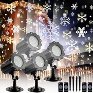 4 pcs christmas snowflake projector lights xmas holiday snowfall projector lights weatherproof led snowflake projector lamp with remote control for indoor outdoor christmas party decorations