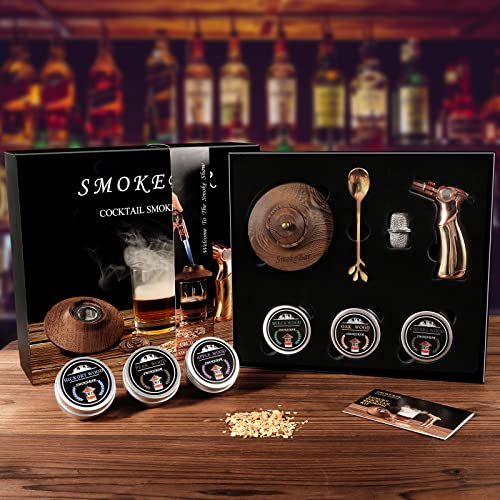 Cocktail Smoker Kit with Torch – 6 Flavors Wood Chips for Whiskey & Bourbon, Whiskey Smoker Infuser Kit, Old Fashioned Drink Smoker Kit, Bourbon Whiskey Gifts for Men, Dad, Husband (NO Butane)