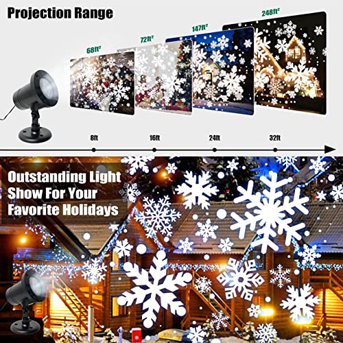 Christmas Lights Snowflake Projector Outdoor - LED Indoor Rotating White Snow Snowfall Night Light Projector Waterproof for Wedding Party Home Decoration Lighting Xmas Gift New Year Holiday