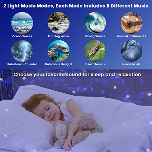 Star Projector Night Light Galaxy Projector Ocean Wave Nebula Starry Projector with Remote Control White Noise Light Projector Skylight with Timing for Baby Kids Adults(Black)