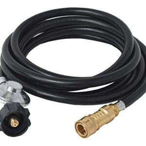 Flame King FK-HTR-QC12FT Propane Gas 3/8" Quick Connect Hose Adapter 20LB Tank Regulator Kit for Buddy Mr Heaters, 12.5 Ft, Black