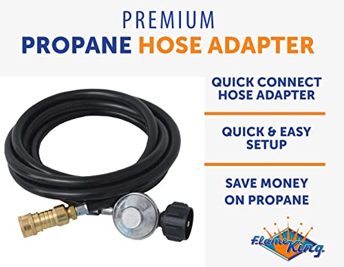 Flame King FK-HTR-QC12FT Propane Gas 3/8" Quick Connect Hose Adapter 20LB Tank Regulator Kit for Buddy Mr Heaters, 12.5 Ft, Black