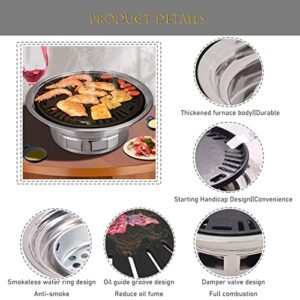 WGLAWL Charcoal Grills, Portable Household Korean Non-Stick Barbecue BBQ Grill Stove, Tabletop Smoker Charcoal Grill for Courtyard Camping Picnic Hiking Traveling Beach BBQ (Color : Silver)