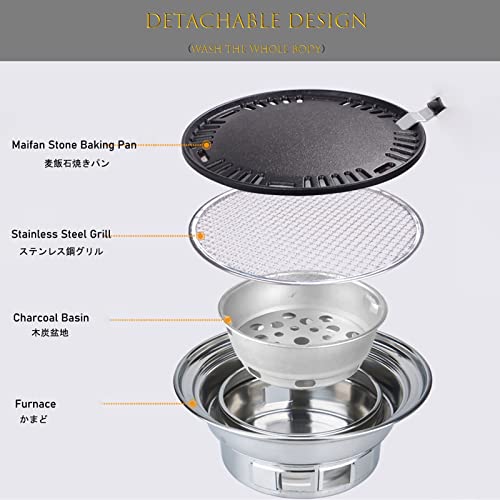WGLAWL Charcoal Grills, Portable Household Korean Non-Stick Barbecue BBQ Grill Stove, Tabletop Smoker Charcoal Grill for Courtyard Camping Picnic Hiking Traveling Beach BBQ (Color : Silver)