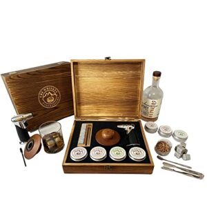 the whiskey underground whiskey smoker kit – cocktail smoking kit with smoking top, butane torch, tongs, whiskey stones – apple, cherry, oak, walnut wood chips – premium wooden box – 11.88×9.96×2.75 great gift set for husband, father, groomsmen. perfect f