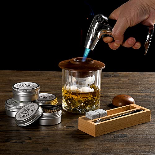 The Whiskey Underground Whiskey Smoker Kit - Cocktail Smoking Kit With Smoking Top, Butane Torch, Tongs, Whiskey Stones - Apple, Cherry, Oak, Walnut Wood Chips - Premium Wooden Box - 11.88x9.96x2.75 Great Gift Set For Husband, Father, Groomsmen. Perfect f