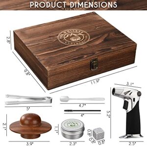 The Whiskey Underground Whiskey Smoker Kit - Cocktail Smoking Kit With Smoking Top, Butane Torch, Tongs, Whiskey Stones - Apple, Cherry, Oak, Walnut Wood Chips - Premium Wooden Box - 11.88x9.96x2.75 Great Gift Set For Husband, Father, Groomsmen. Perfect f