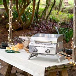 Megamaster 2-Burner Outdoor Tabletop Propane Gas Grill in Stainless Steel & GasOne Steak Saver Adapter 1 LB Propane Gas Grill Adapter Converter Universal 1 Pound / 16.4oz 1''-20 Male