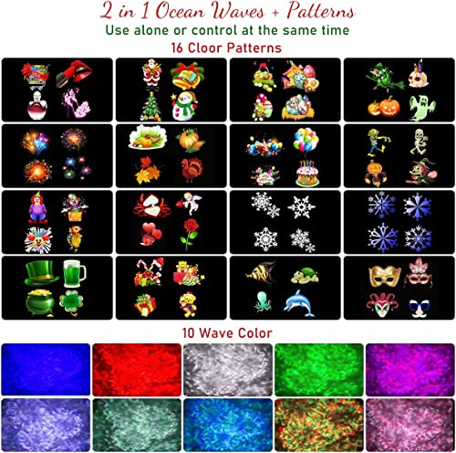 Christmas Projector Lights Outdoor Waterproof: Snowflake Holiday Projector Light with Remote Control - 26 HD Effects (3D Ocean Wave&Patterns) Projector Light for Xmas Holiday Party Garden Decorations