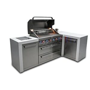 Mont Alpi MAi805-D90 44-inch 6-Burner 115000 BTU 90 Degree Corner Deluxe Stainless Steel Gas Outdoor Kitchen Barbecue Island Grill + Infrared Side & Rear Burners + Granite Countertops + Storage Drawers