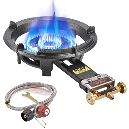 ARC Outdoor Propane Burner Stove, 13" Single Propane Burner, Cast Iron Portable Propane Burner With 0-20 PSI CSA Adjustable Regulator And Stainless Steel Hose, Perfect For Outdoor Wok Burner