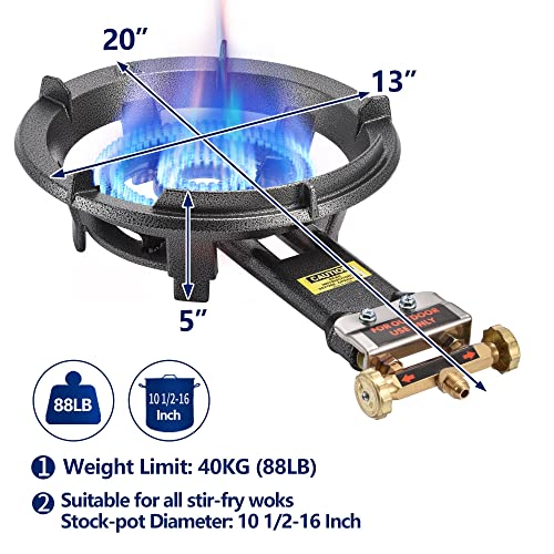 ARC Outdoor Propane Burner Stove, 13" Single Propane Burner, Cast Iron Portable Propane Burner With 0-20 PSI CSA Adjustable Regulator And Stainless Steel Hose, Perfect For Outdoor Wok Burner