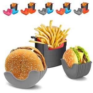 2 burger holder & french fry holder pack – car essentials pack food storage – flexible silicone bowls for holding hamburgers – reusable hamburger holder – road trip essentials & car accessories
