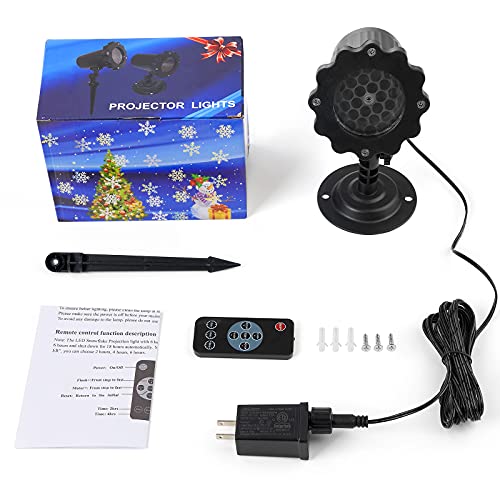 Christmas Projector Lights Outdoor, LED Christmas Snowflake Projector Lights Waterproof Snowflake Lights, Christmas Holiday Lights for Halloween Christmas New Year Party Decoration (Black)