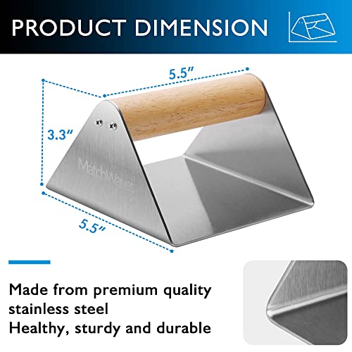 Matchwaves Burger Smasher, Stainless Steel Burger Press for Griddle, Non-Stick Grill Press - No Rust & Easy to Maintain