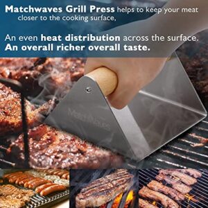 Matchwaves Burger Smasher, Stainless Steel Burger Press for Griddle, Non-Stick Grill Press - No Rust & Easy to Maintain