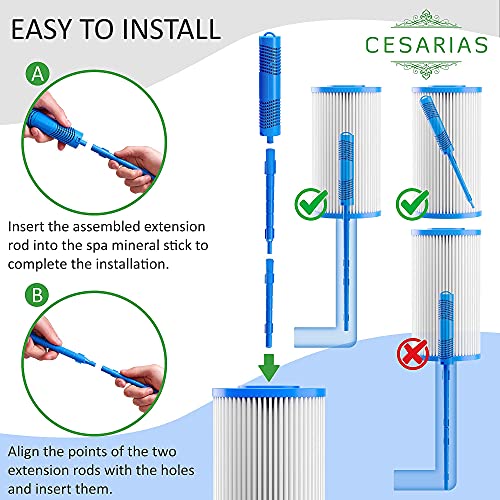 CESARIAS Spa Mineral Filter Sticks Cartridge for Hot Tub, Pool Testing Strips 6 in1, Kit of 3, Water Quality Test Strip 50pcs, Last for 4 Months