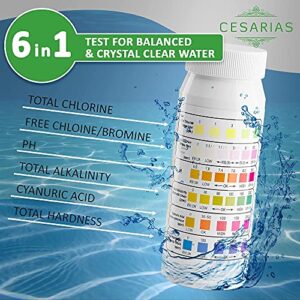 CESARIAS Spa Mineral Filter Sticks Cartridge for Hot Tub, Pool Testing Strips 6 in1, Kit of 3, Water Quality Test Strip 50pcs, Last for 4 Months