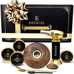brewise cocktail smoker kit with torch and wood chips, 4 flavors – drink smoker kit for smoked old fashioned – whiskey and bourbon smoke infuser – whiskey gift for him – (no butane)