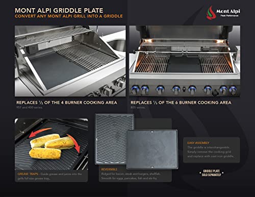 Mont Alpi MABi805 44-Inch 6-Burner 87000 BTU Built-In Stainless Steel Outdoor Kitchen Gas Grill w/ Ceramic Infrared Rear Burner + Rotisserie Kit & Weather Cover