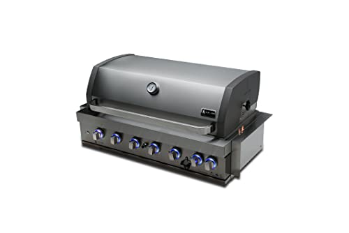 Mont Alpi MABi805 44-Inch 6-Burner 87000 BTU Built-In Stainless Steel Outdoor Kitchen Gas Grill w/ Ceramic Infrared Rear Burner + Rotisserie Kit & Weather Cover