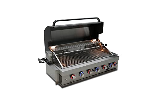 Mont Alpi MABi805 44-Inch 6-Burner 87000 BTU Built-In Stainless Steel Outdoor Kitchen Gas Grill w/ Ceramic Infrared Rear Burner + Rotisserie Kit & Weather Cover