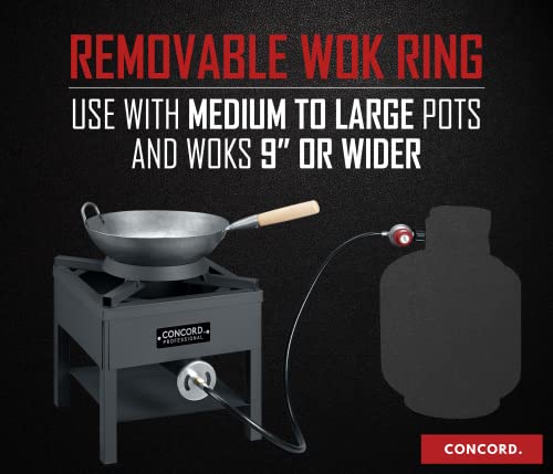 Concord Professional Single Banjo Wok Burner with Stand. Up to 270,000 BTU. Great for Home Brewing, Wok Stir Fry, Turkey, Etc. (16")